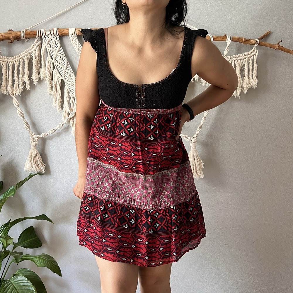 Free People Women's Small Colorful Sleeveless Tunic Top mini dress Silk blend